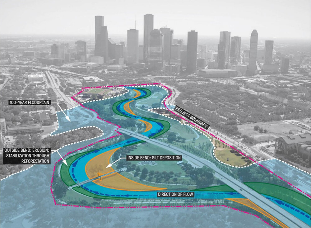 An image of the flood plan for Buffalo Bayou Park