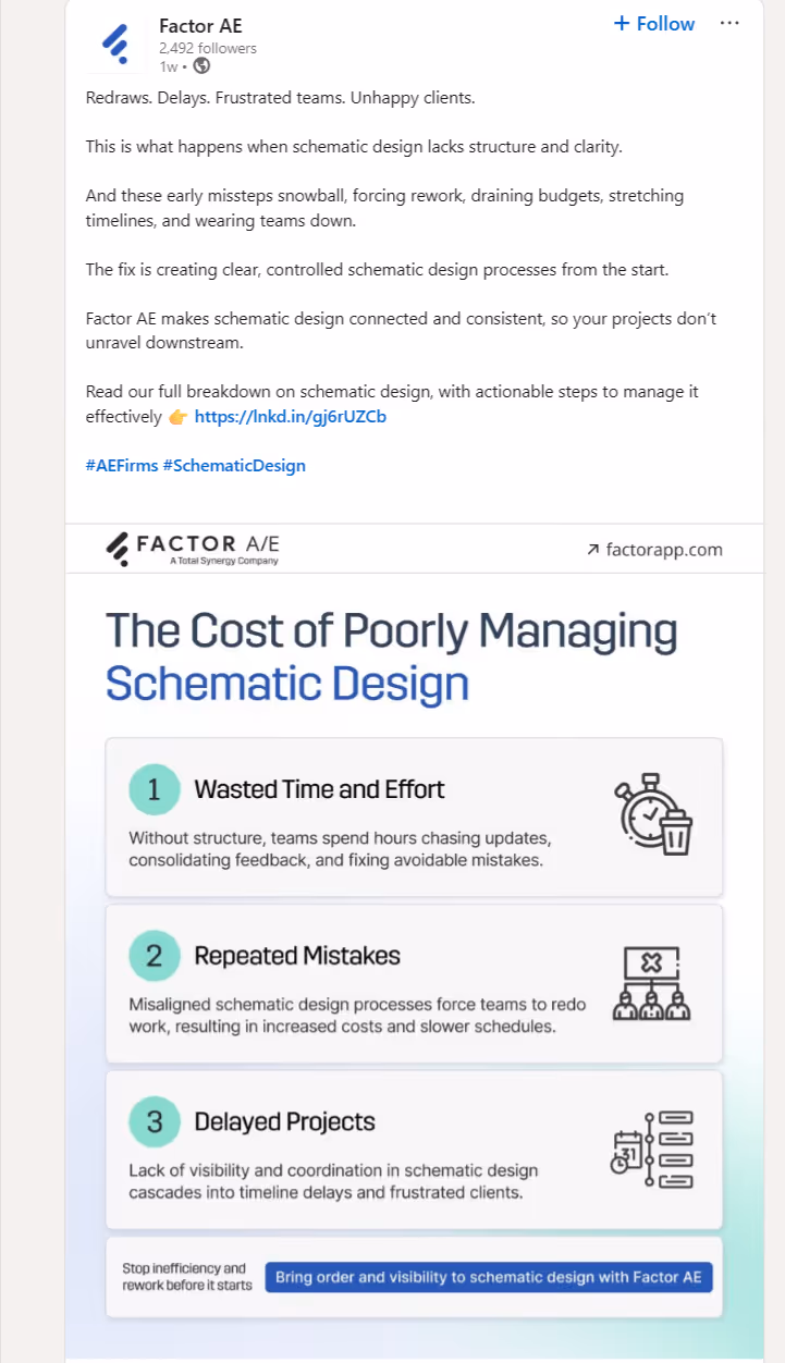Factor AE LinkedIn: schematic design post