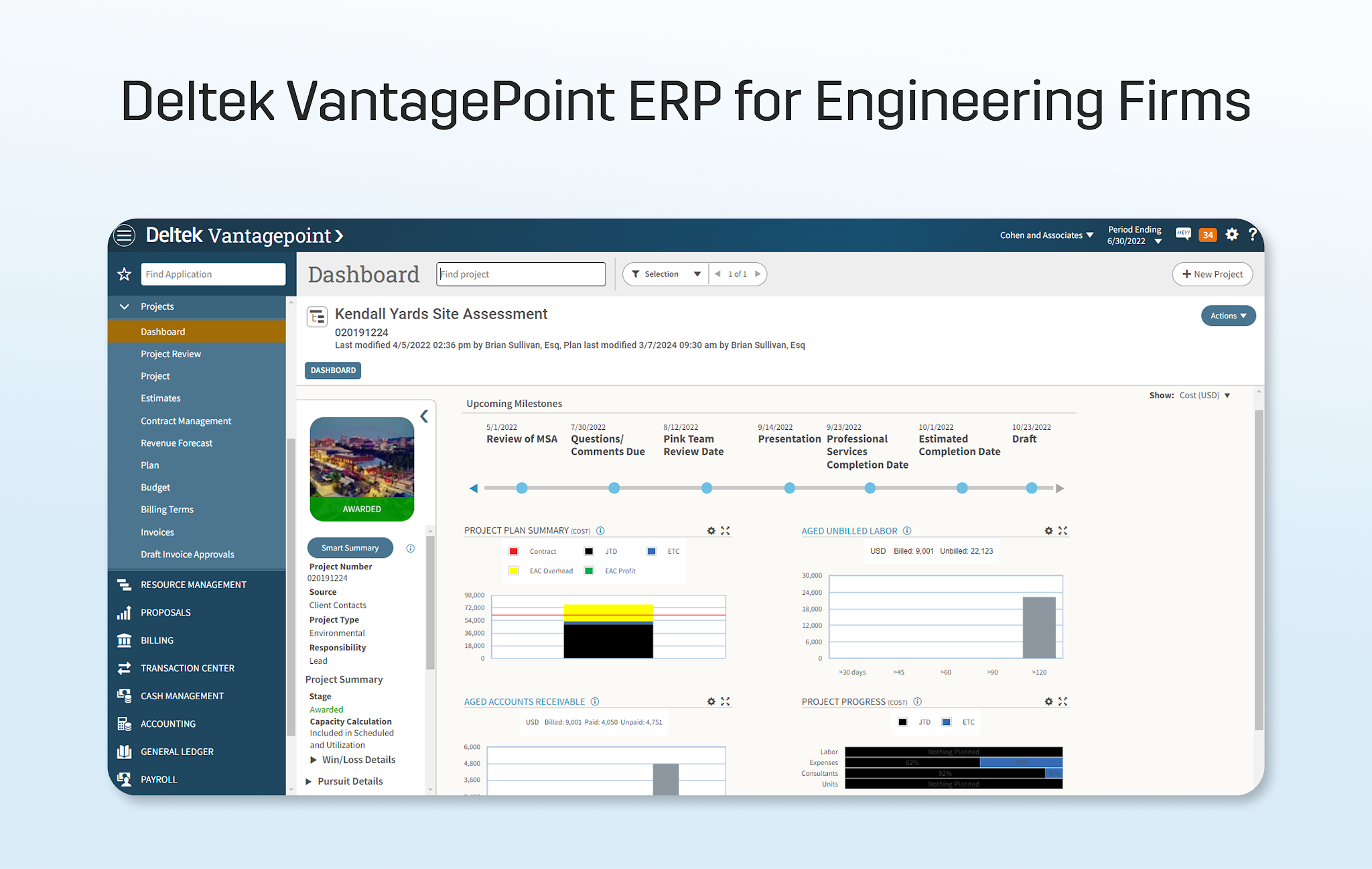 Deltek VantagePoint project accounting dashboard