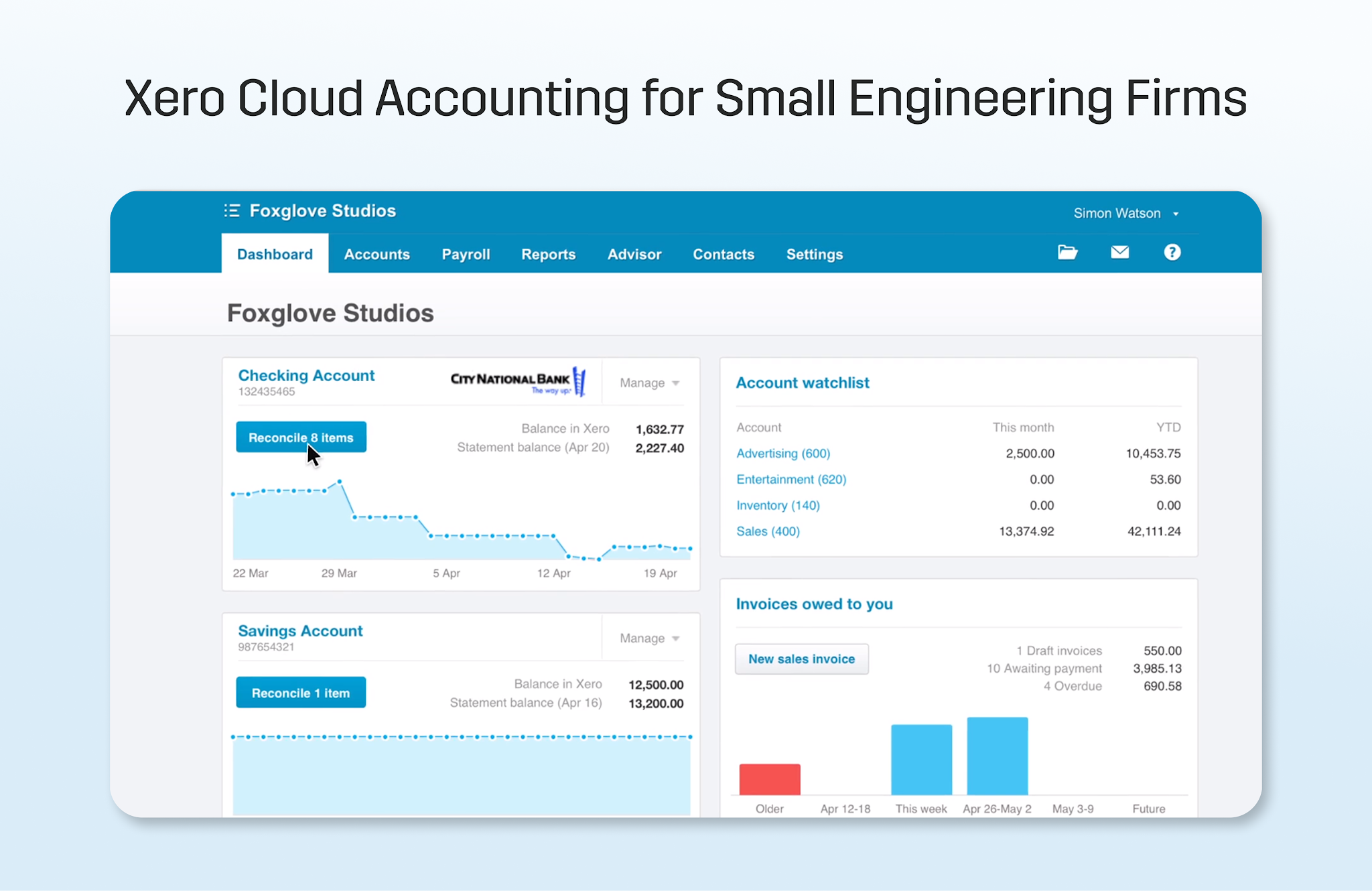Xero invoicing and bank reconciliation interface