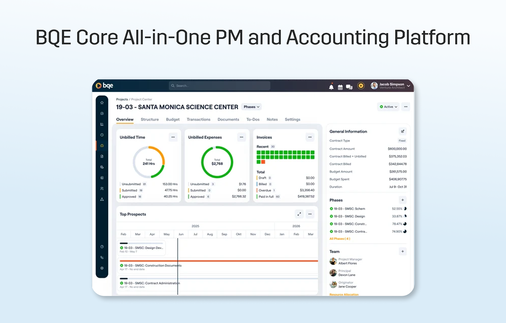BQE Core project management dashboard