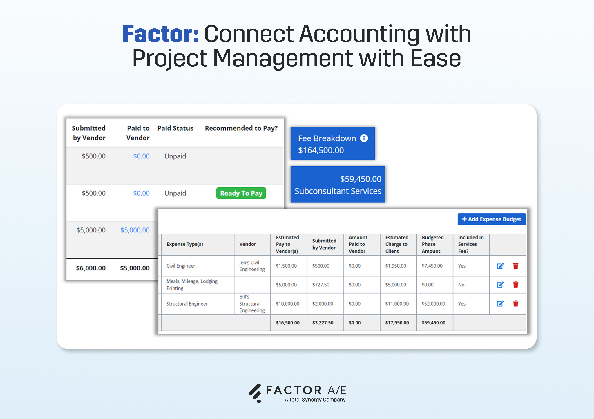Factor is an A&E-specific job costing software that updates costs in real-time as projects progress.