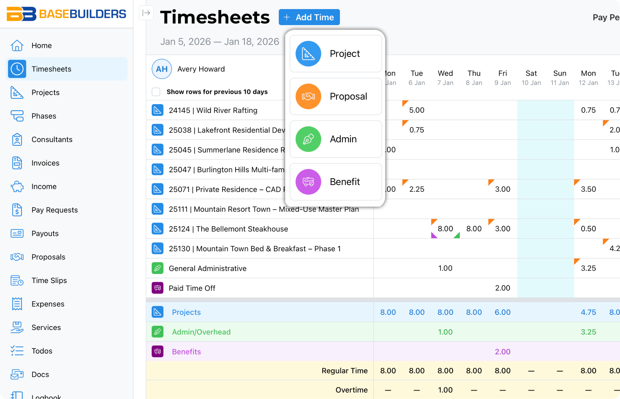 BaseBuilders timesheets dashboard