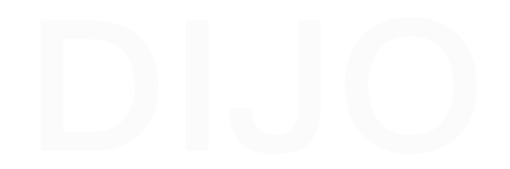 Logo texte DIJO en majuscules blanches sur fond transparent.