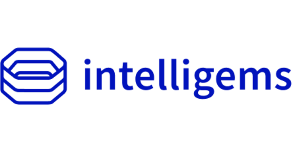 Logo de la marque Intelligems avec un hexagone stylisé en bleu.