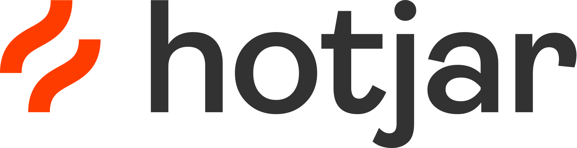 Logo de Hotjar avec des formes courbes orange à gauche du texte noir.