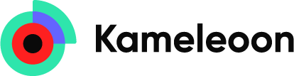 Logo Kameleoon avec cercle coloré vert, violet et rouge à gauche du texte noir.