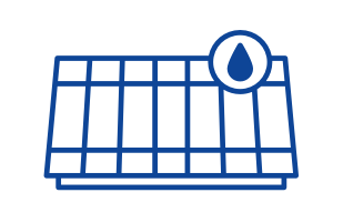 icon of a roof with a water drop on top indicating waterproofing