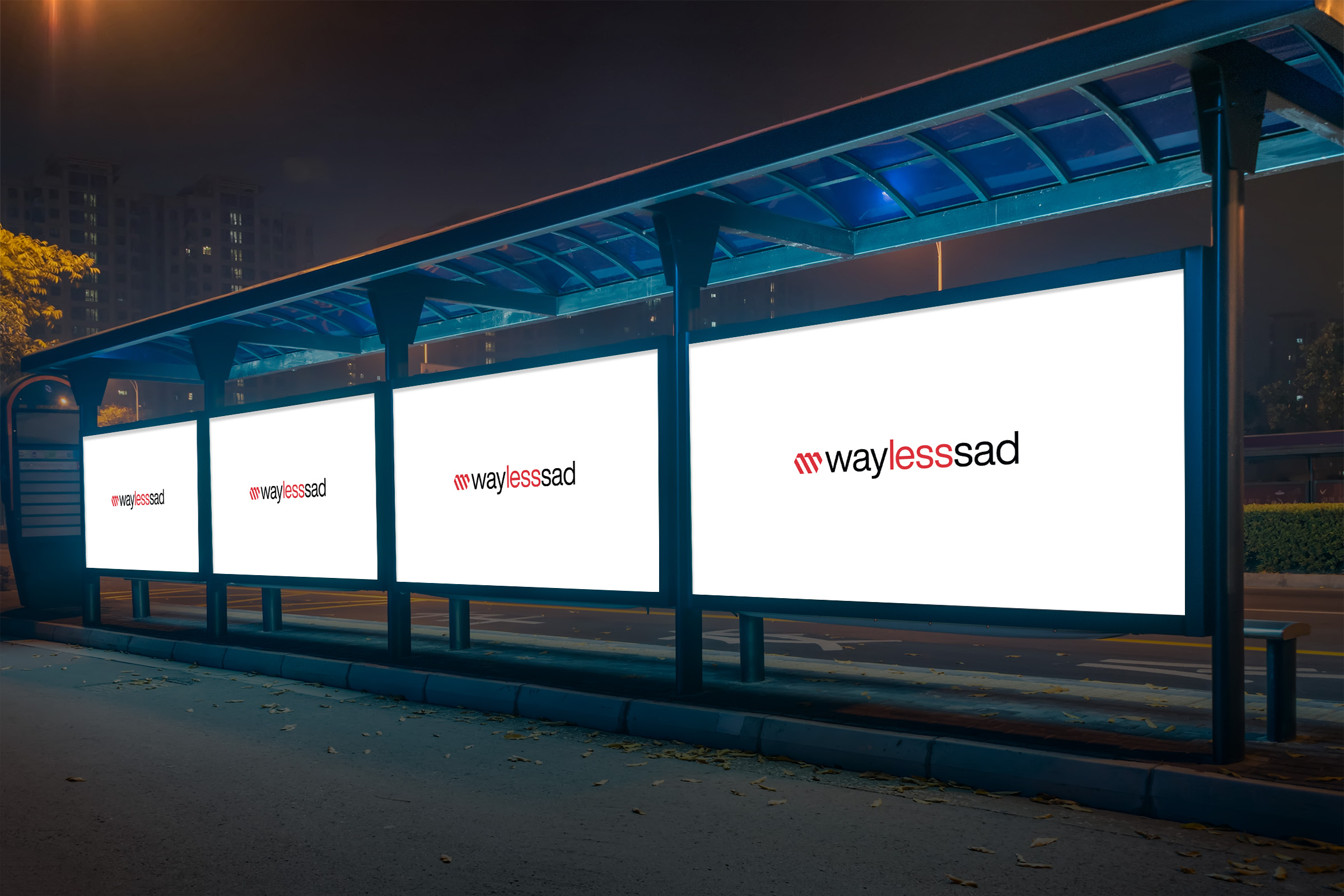 Billboards featuring the text 'Way Less Sad'