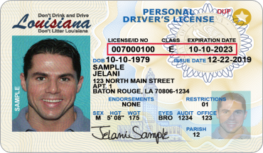 A personal driver's license of the state of Louisiana