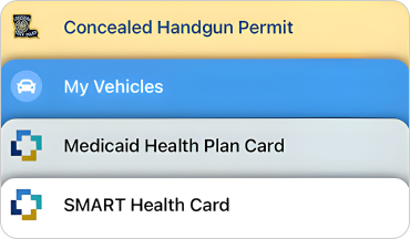 A group of stacked health and permit cards