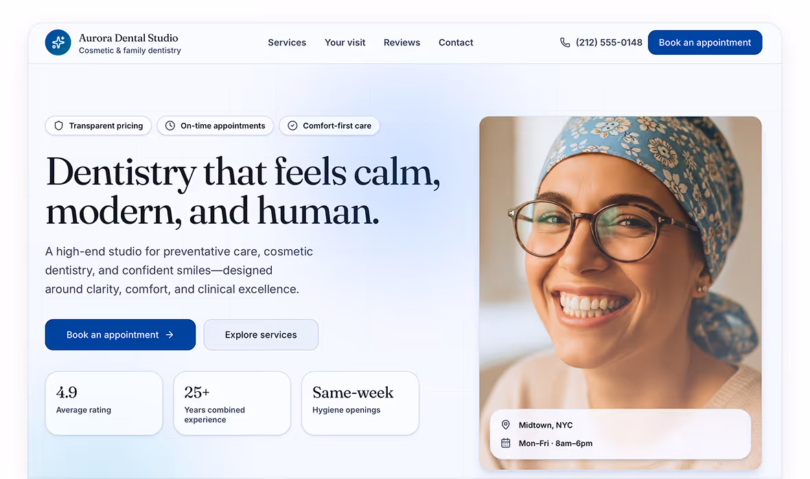 An image showing the desktop view of a dental website.