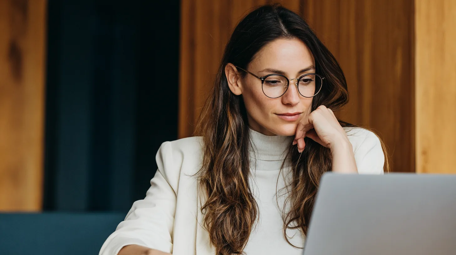 Saleswoman analyzing the results of an automated prospecting campaign on her computer