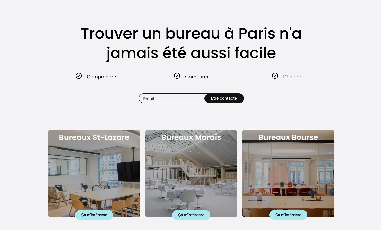 TrouverUnBureau page showing offices in Paris, B2B prospecting case study