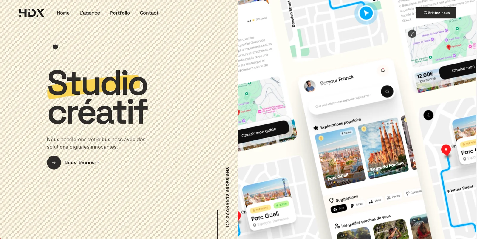 Page d'accueil du studio créatif Hdx Production, cas client de prospection B2B Oliverlist