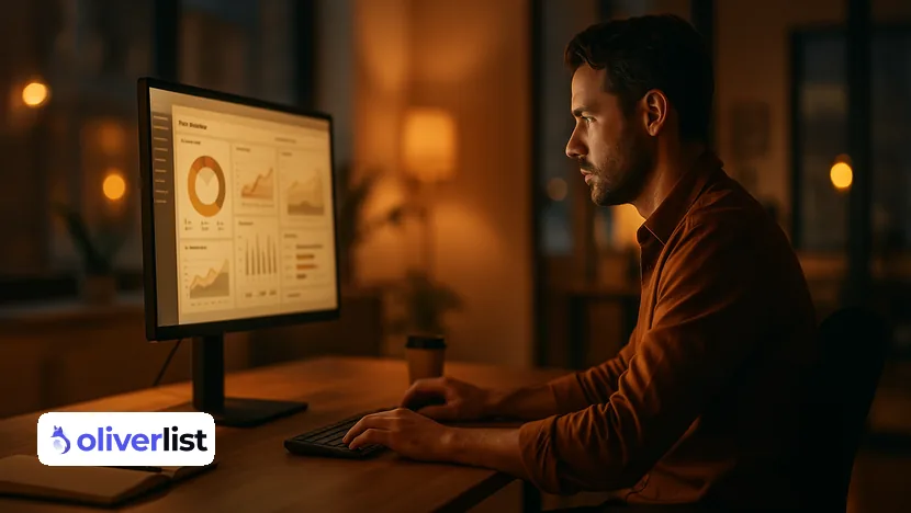 Responsable marketing analysant les résultats d'une campagne d'emailing B2B sur son écran