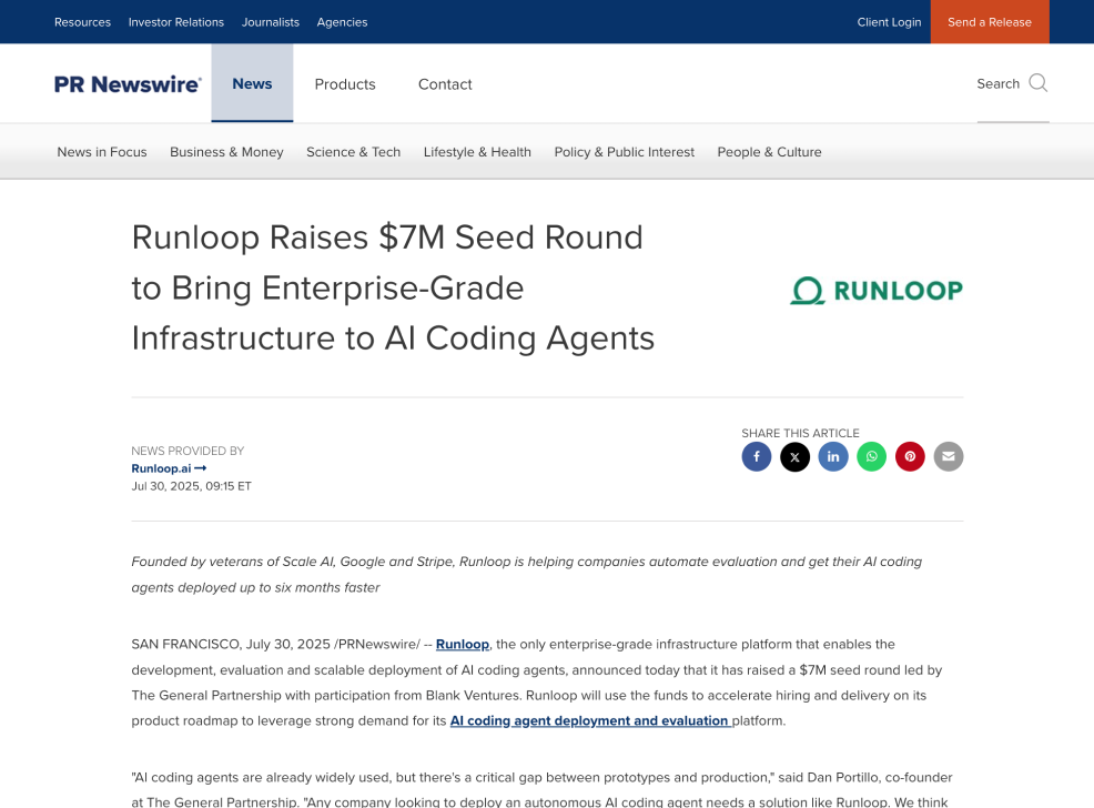 Runloop Raises $7M Seed Round to Bring Enterprise-Grade Infrastructure to AI Coding Agents