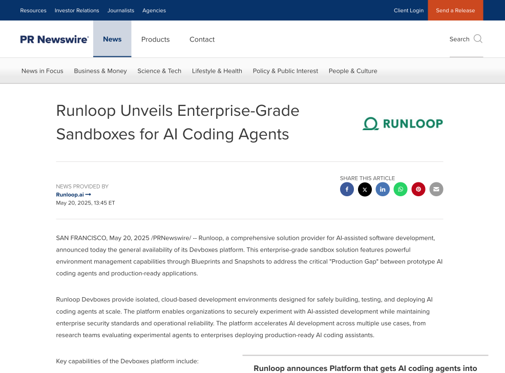 Runloop Unveils Enterprise-Grade Sandboxes for AI Coding Agents