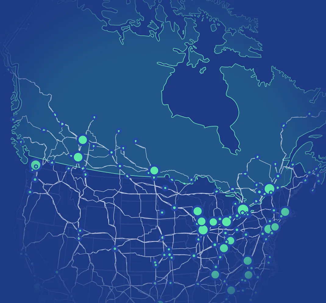 Map of Canada and northern US showing Cargado lanes