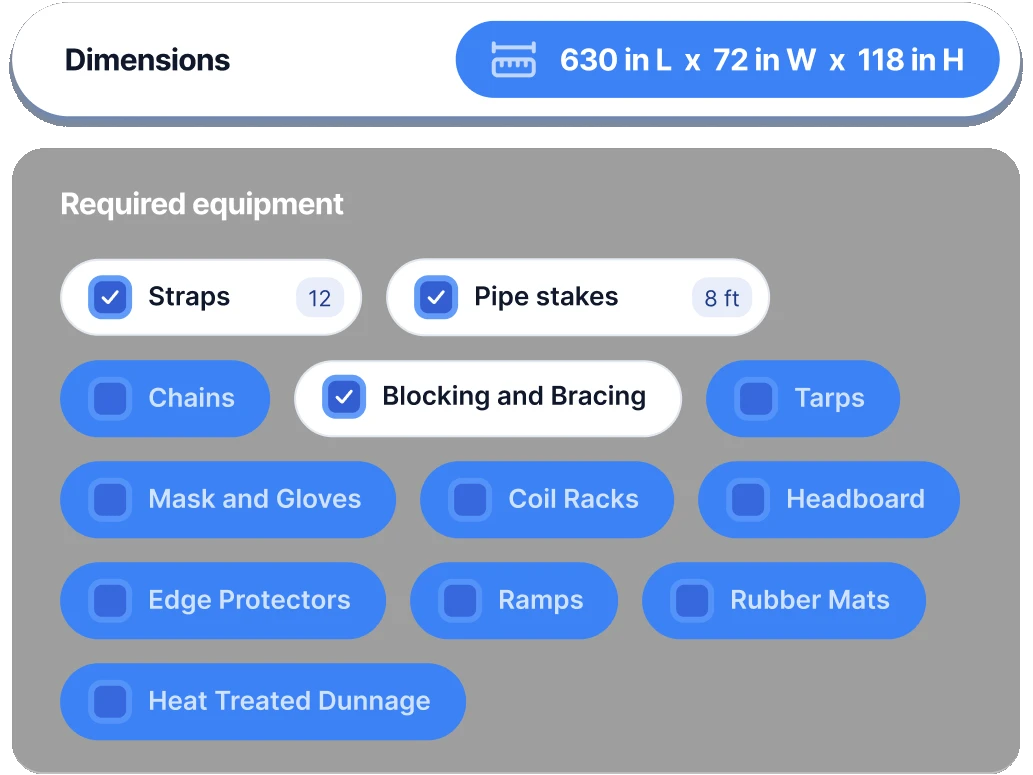 App screen showing open-deck load requirements on Cargado.