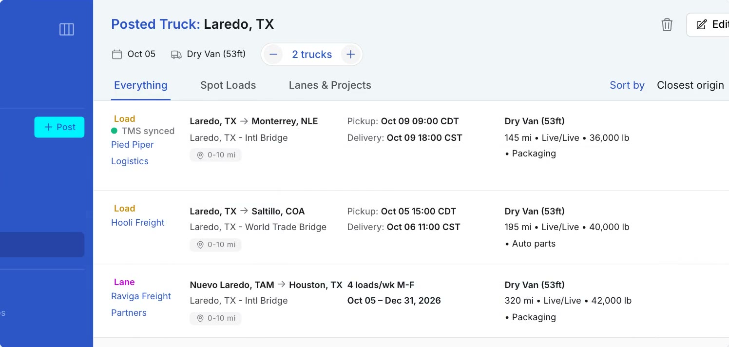 Send your truck list: product clip