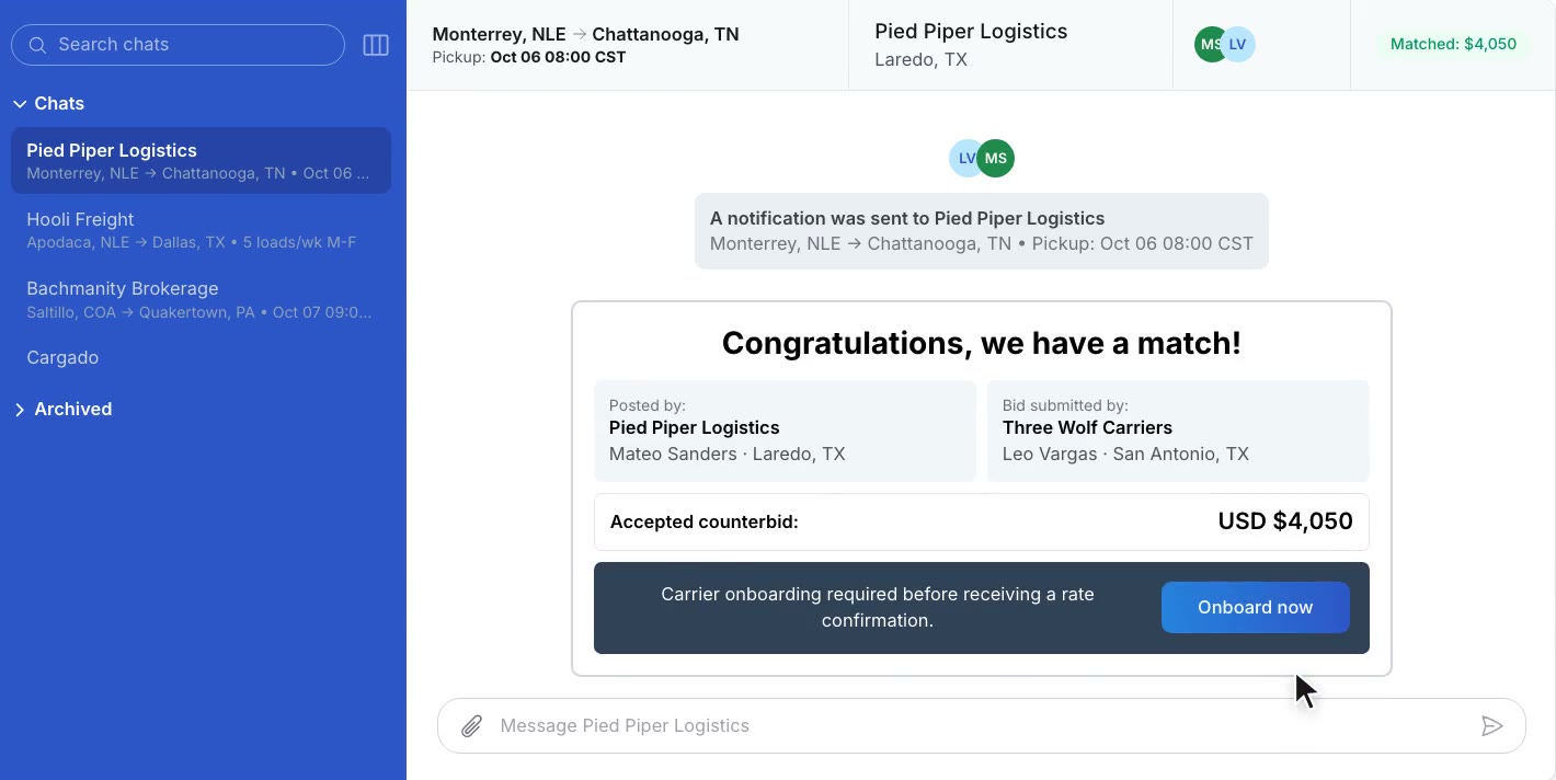 Contraoferta, aceptación y match: clip de la plataforma
