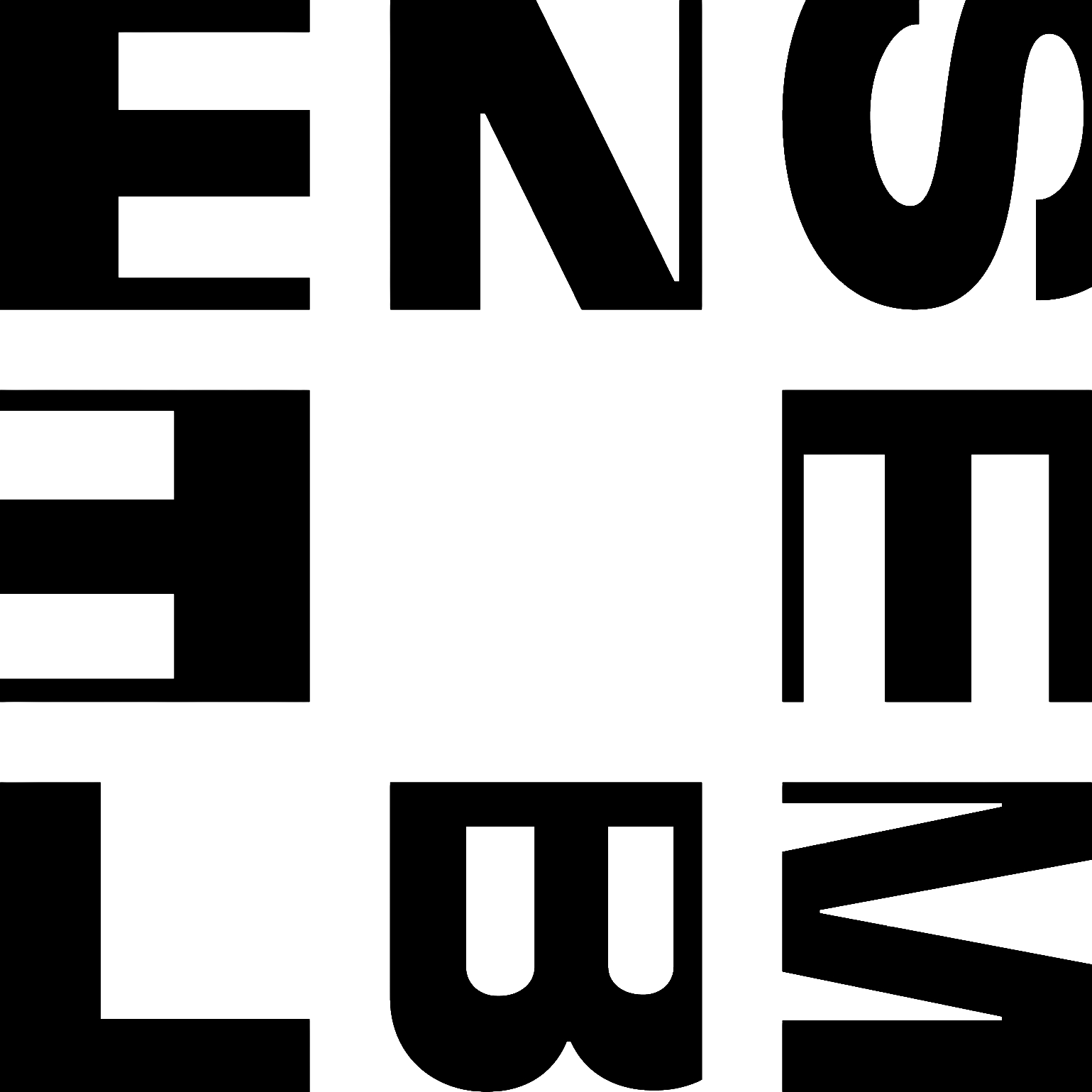 Black bold letters arranged in a square spelling 'ENSEMBLE' rotated each 90 degrees clockwise at each side.