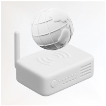 3D mockup of router with globe floating on top of it