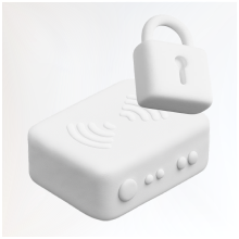 3D mockup of router with a lock floating on top of it