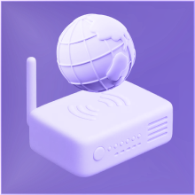 3D mockup of router with globe floating on top of it