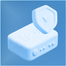 3D mockup of router with a shield floating on top of it