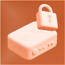 3D mockup of router with a lock floating on top of it