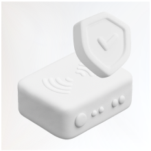 3D mockup of router with a shield floating on top of it