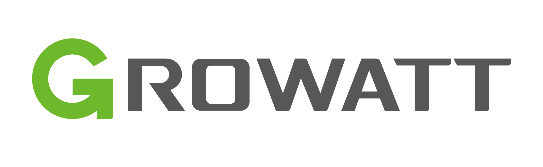 لوگوی Growatt با حرف G سبز و بقیه حروف به رنگ خاکستری.