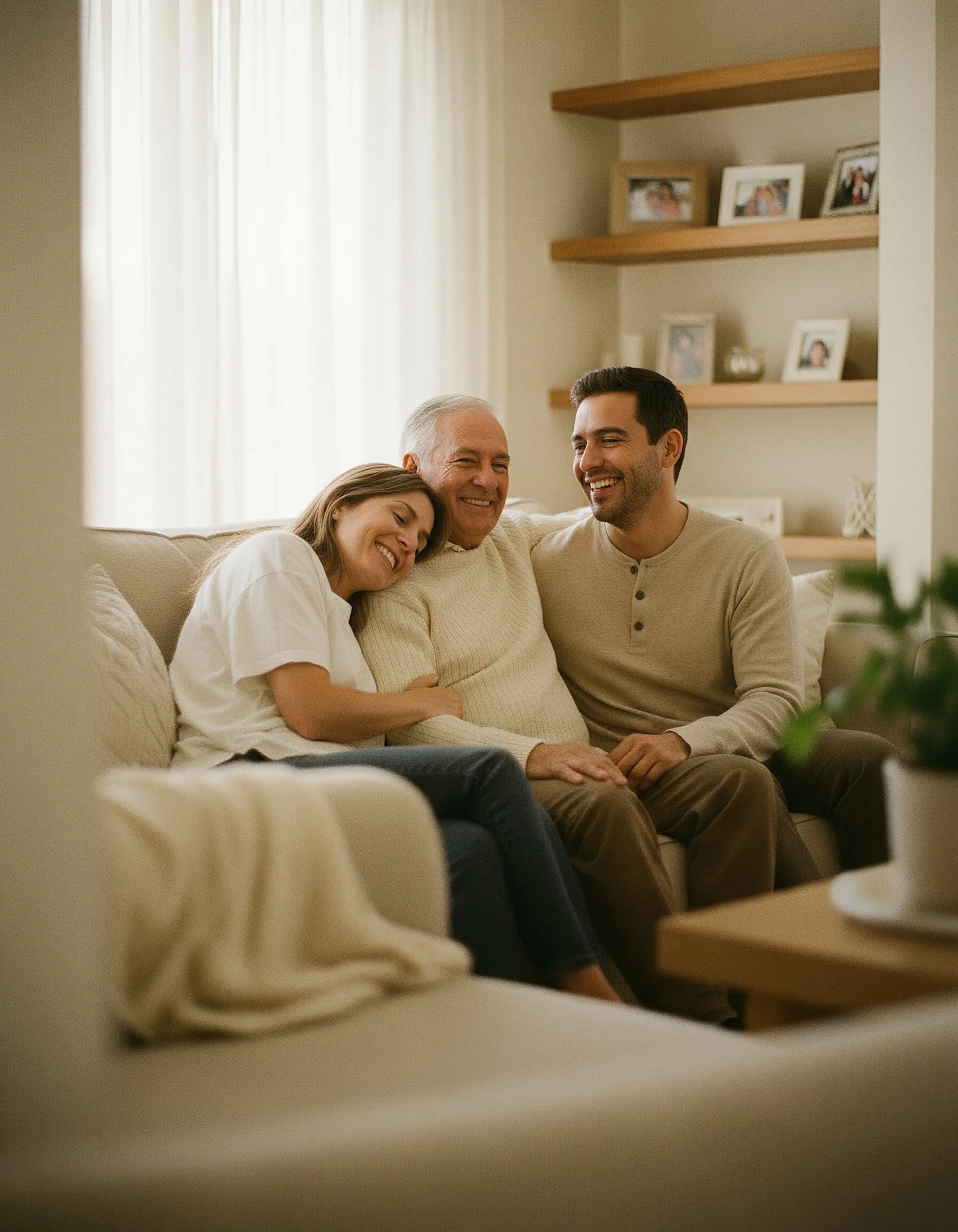Familia sentada en el sofá