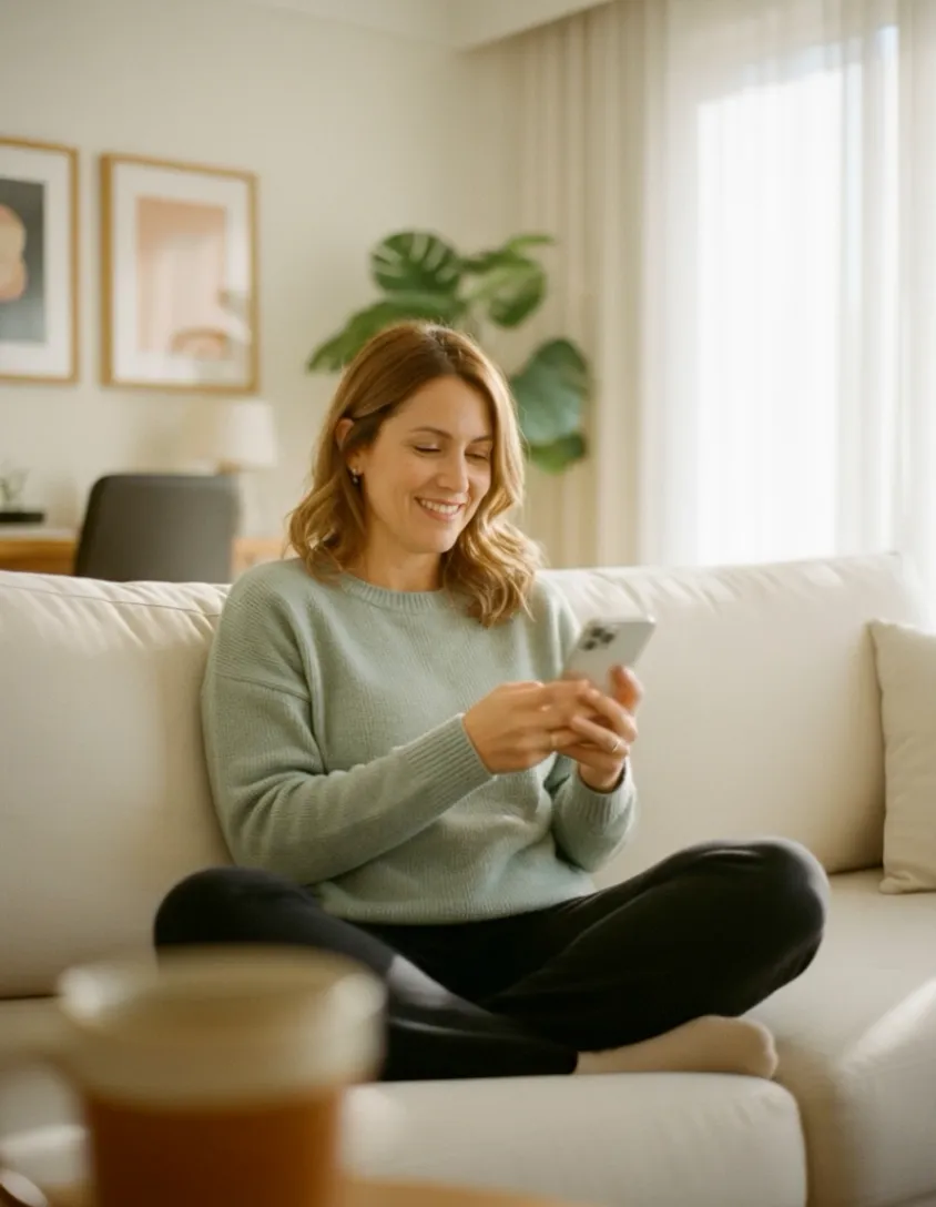 Mujer mirando su teléfono celular