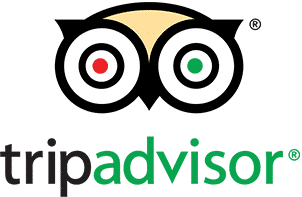 Tripadvisor logo featuring an owl with one red eye and one green eye above the word 'tripadvisor'.