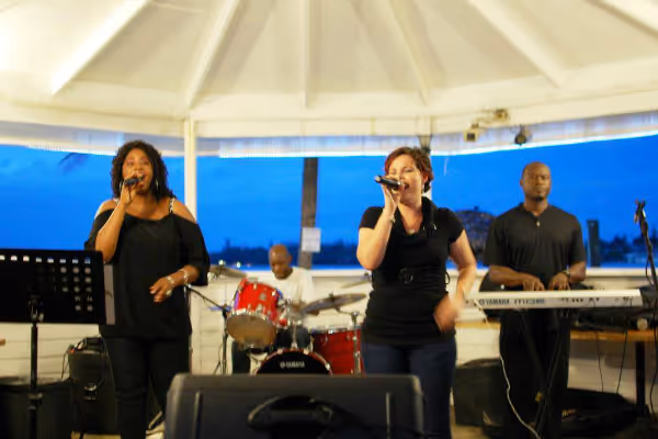 a group of people singing