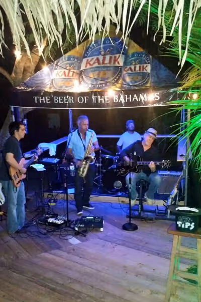 a group of people playing instruments and performing on a stage