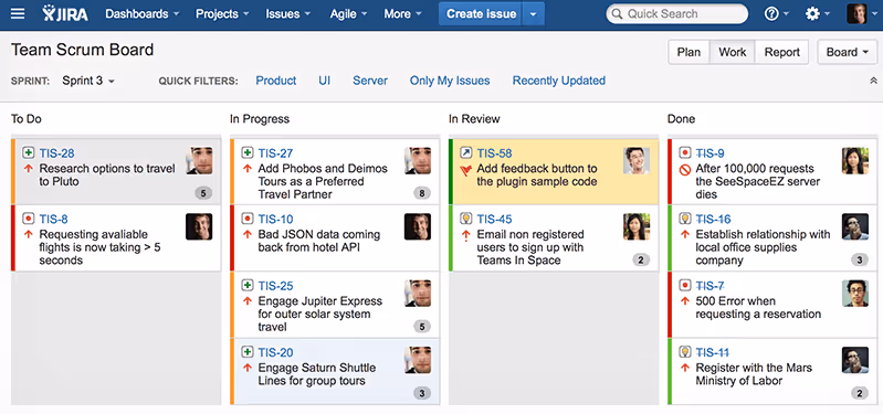 a screen shot of jira project management tool for remote teams