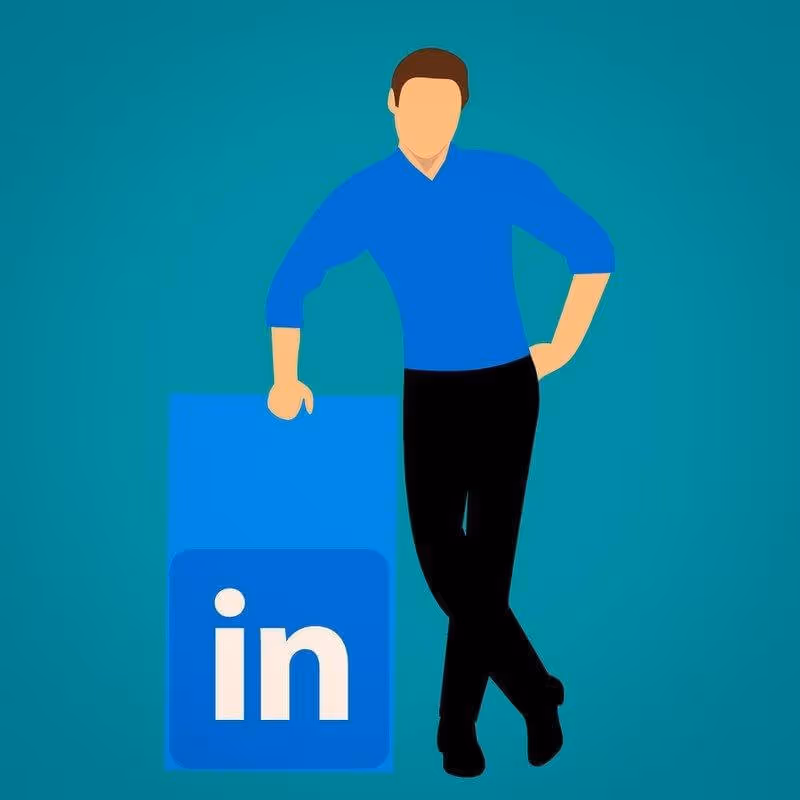 Person in blue shirt standing next to LinkedIn logo (Job Boards)