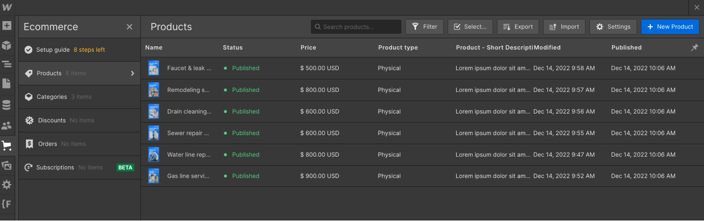 eCommerce Collection - Plumbing X Webflow Template