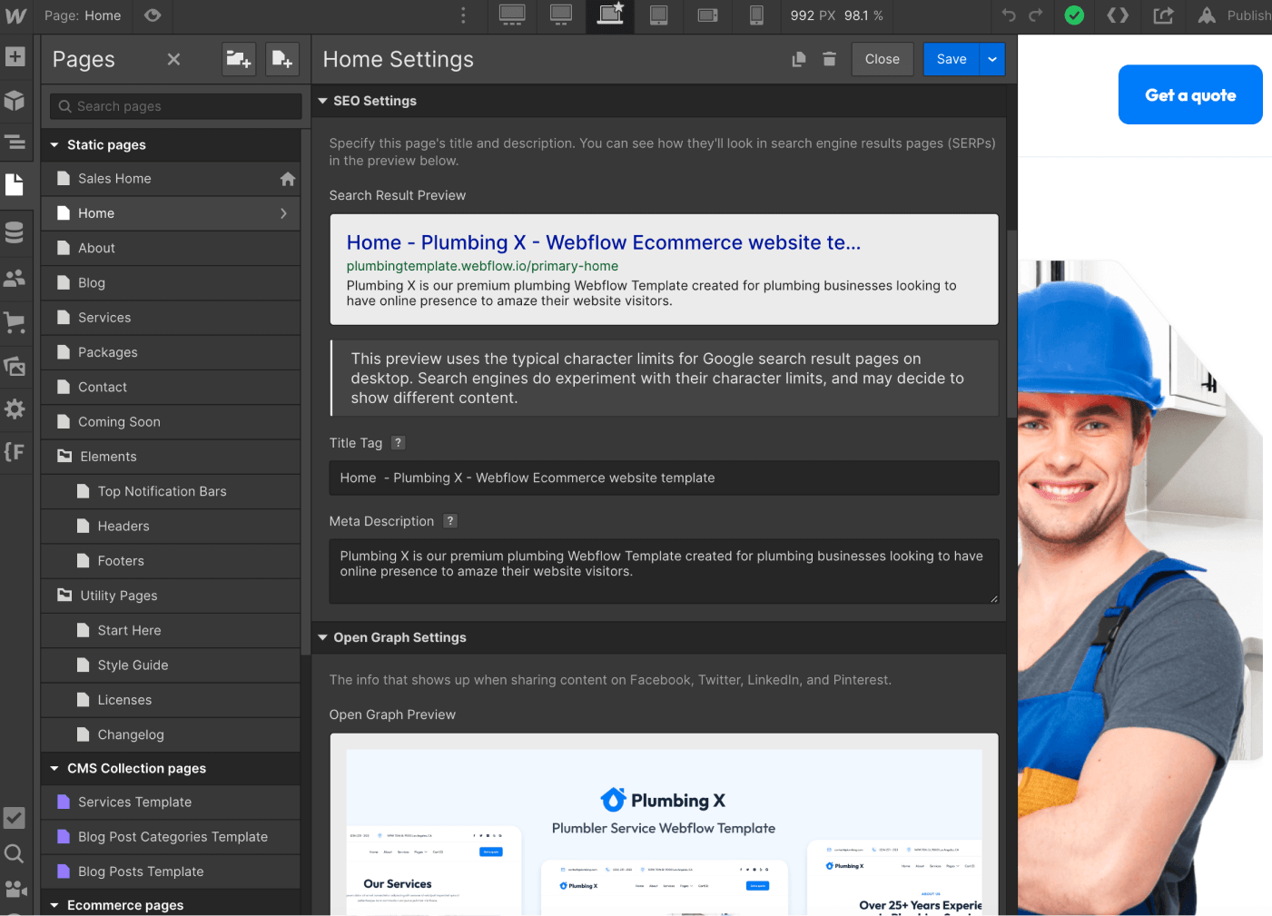 SEO - Plumbing X Webflow Template