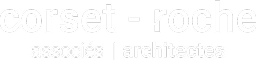 Logo de corset - roche associés architectes en texte blanc sur fond transparent.