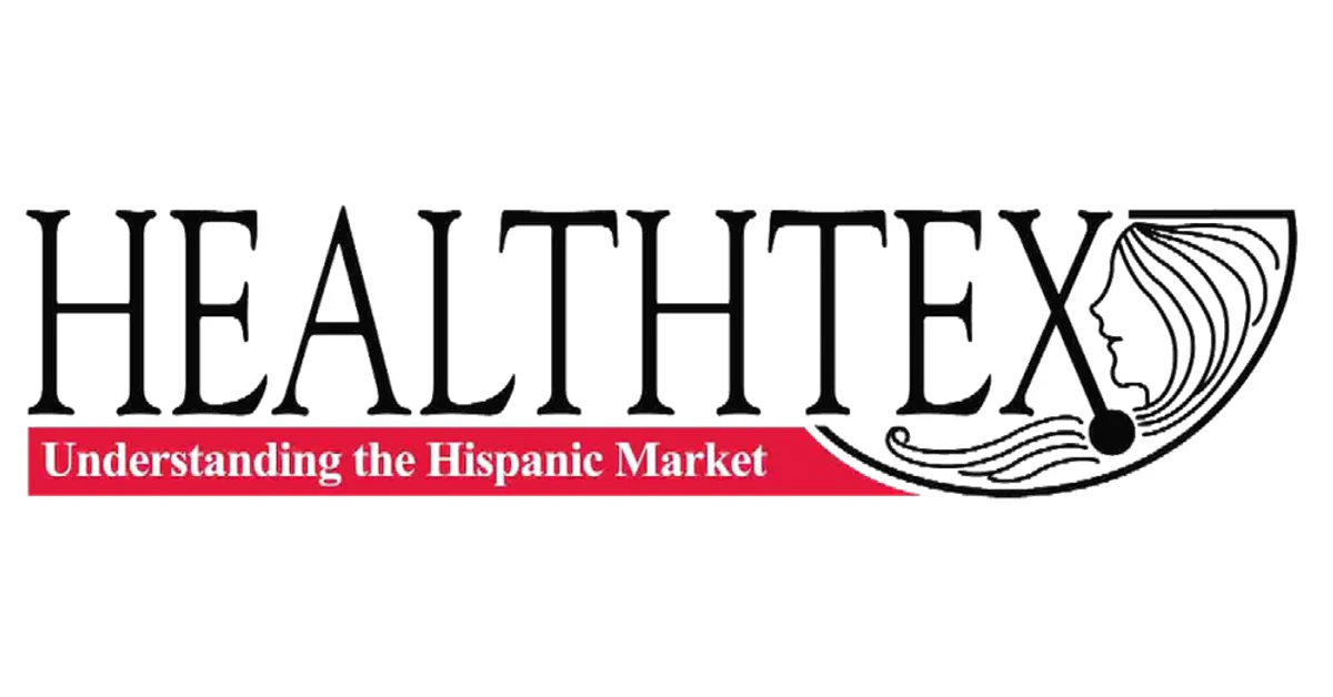 Healthtex logo with tagline 'Understanding the Hispanic Market' and a stylized profile of a woman's face with flowing hair.