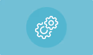 White outlined gears icon centered on a teal circular background with a lighter teal rectangular background.