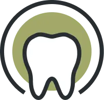 Icon of a white tooth with a green circular background.