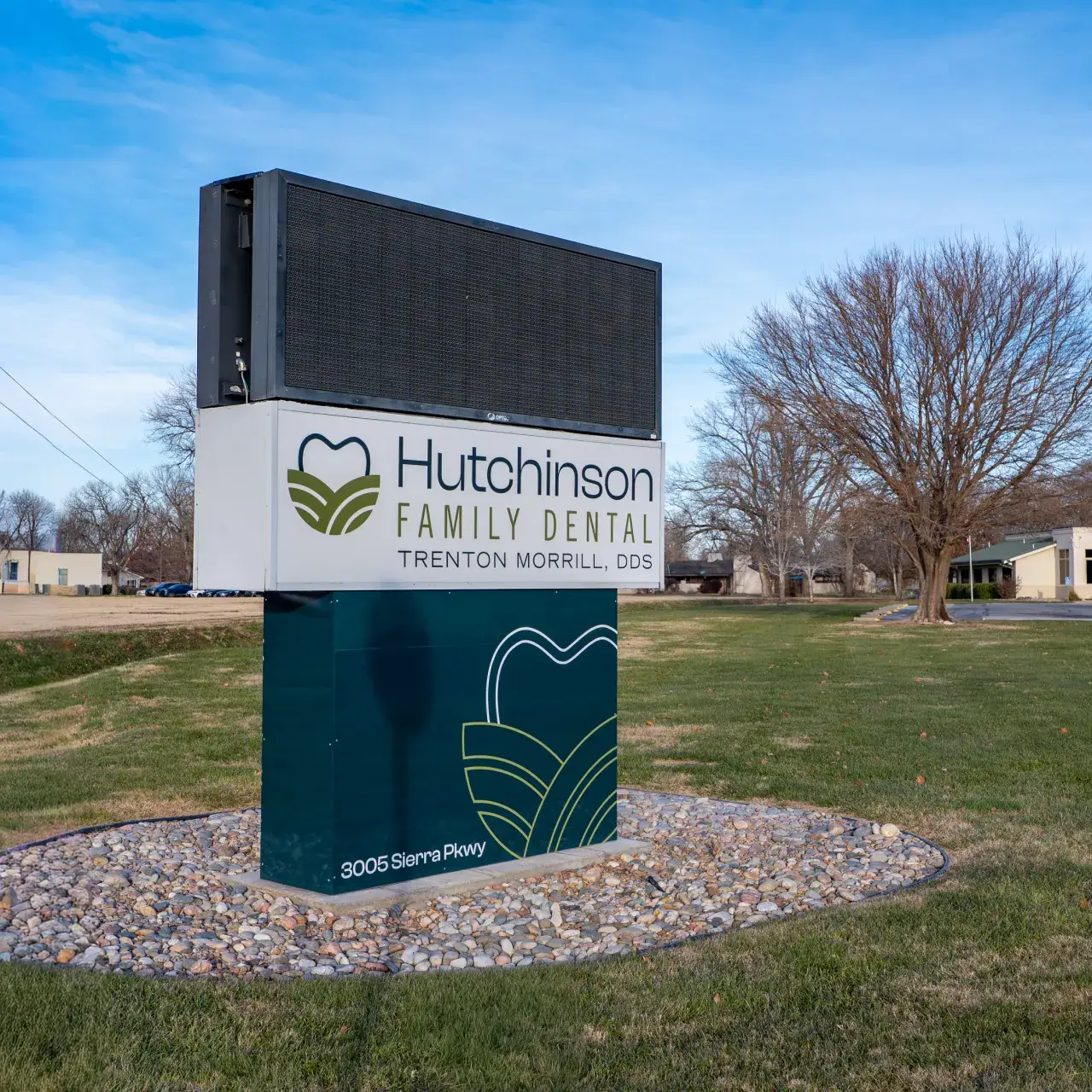 Exterior signage of Hutchinson Family Dental  in Hutchinson, KS