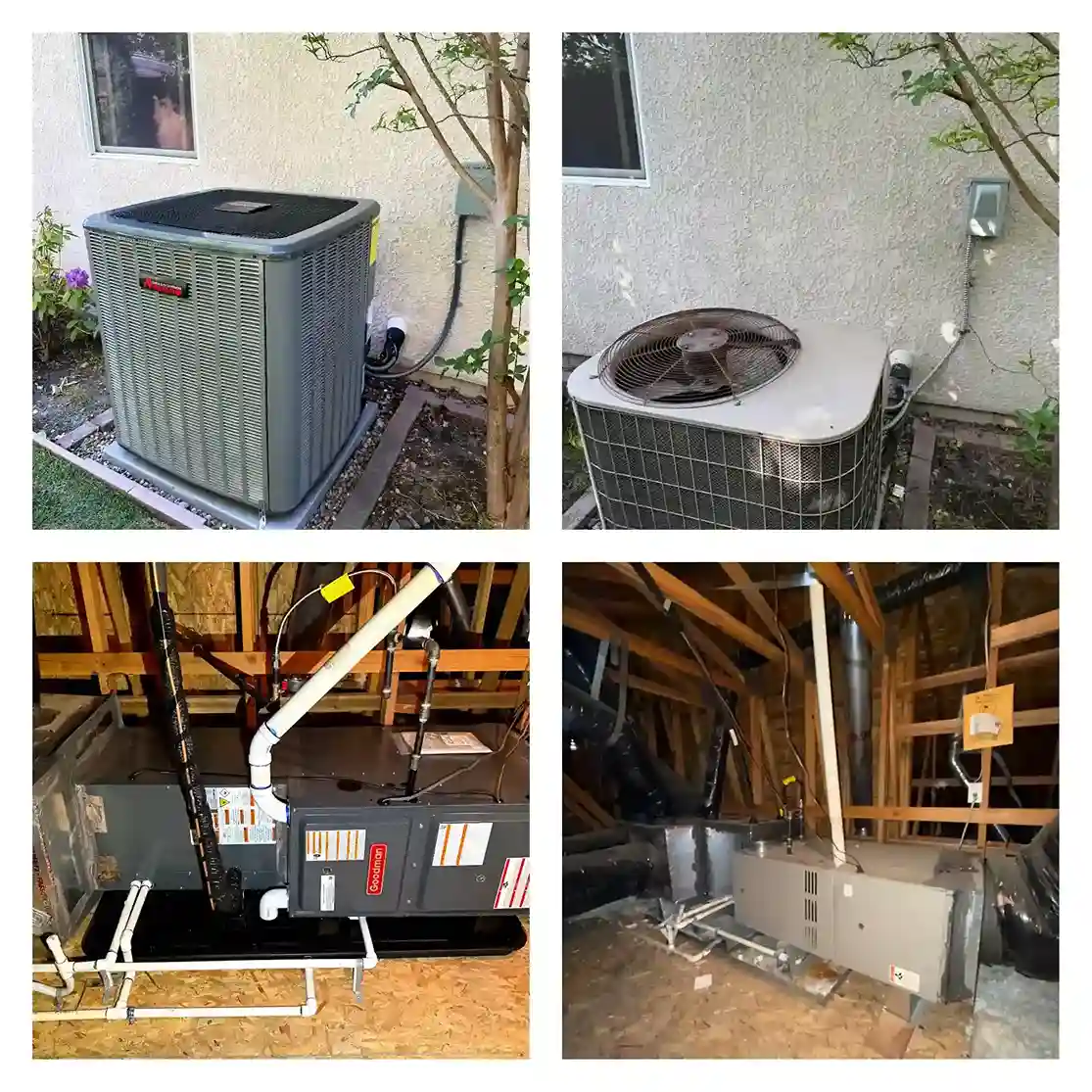 New Goodman AC condenser and attic air handler installation.