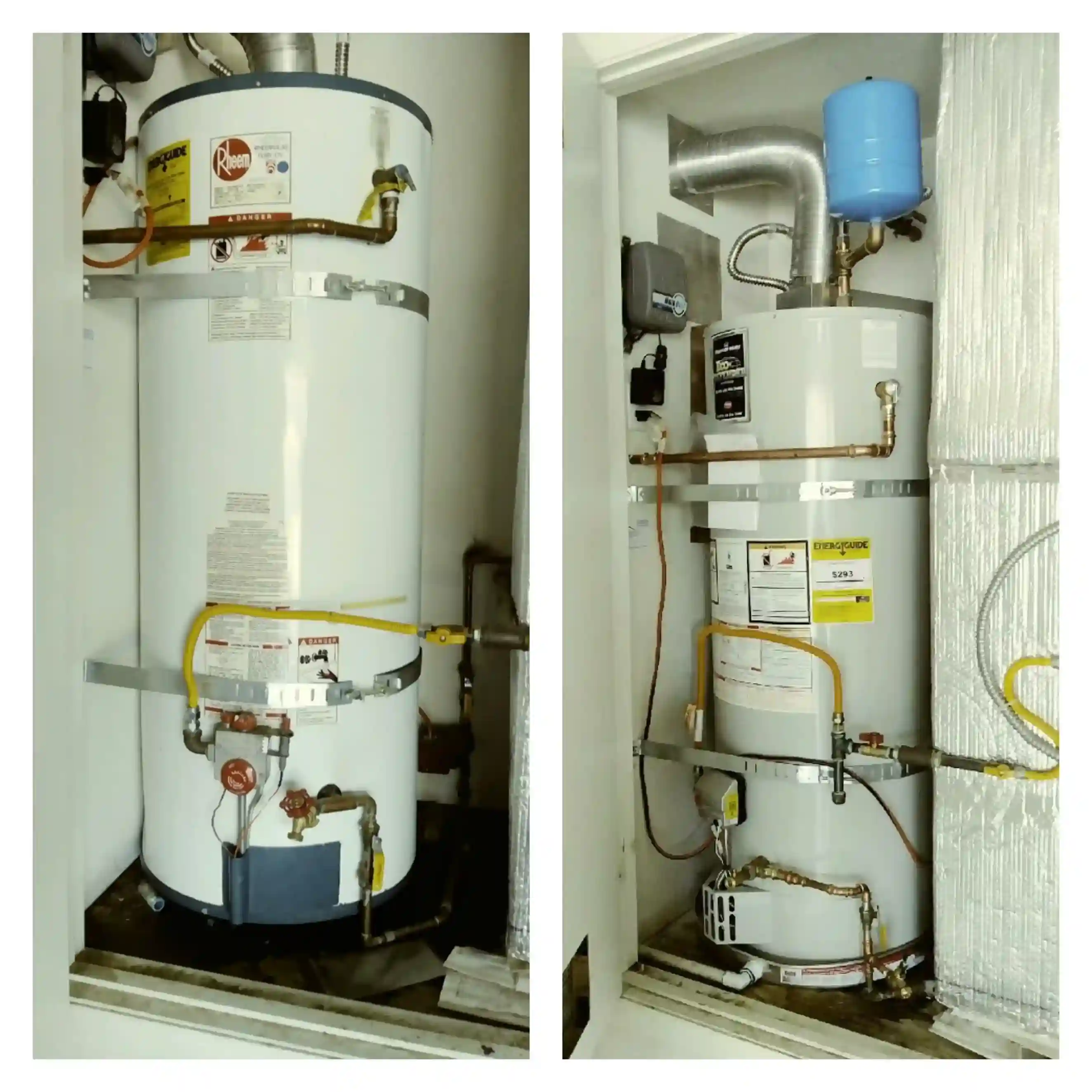 Before and after replacement of a Rheem residential water heater
